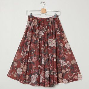 Vtg 90s Sheer Burgundy Floral Full Skirt M-XL